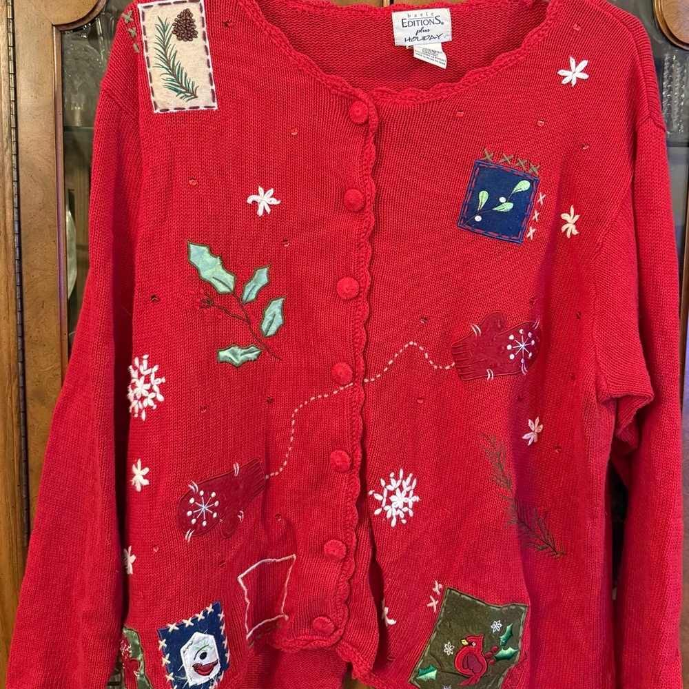 Christmas Vintage Holiday Festive Sweater Basic Editions Women Size 2X